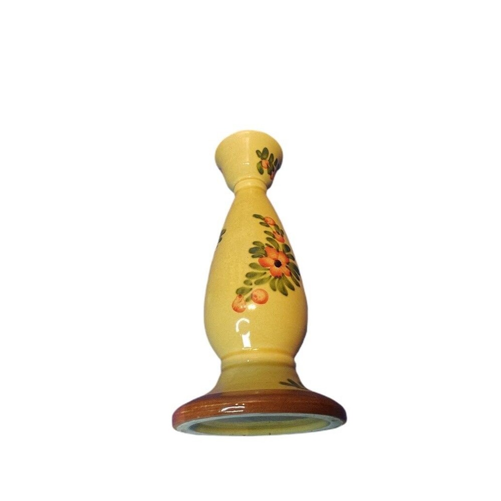 PIZZATO Candlestick Holder 10in Yellow Floral Ceramic Hand Painted Italian - Picture 4 of 5